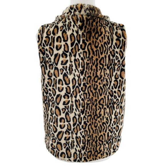 Cejon Brown Leopard Animal Print Faux Fur Sleeveless Zip Vest Jacket Women Sz M - Picture 3 of 14